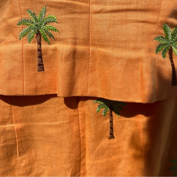 Jade by Melody Tam 100% Linen Embroidered Palm Tree Two Piece Set Size 4 - Picture 6 of 10